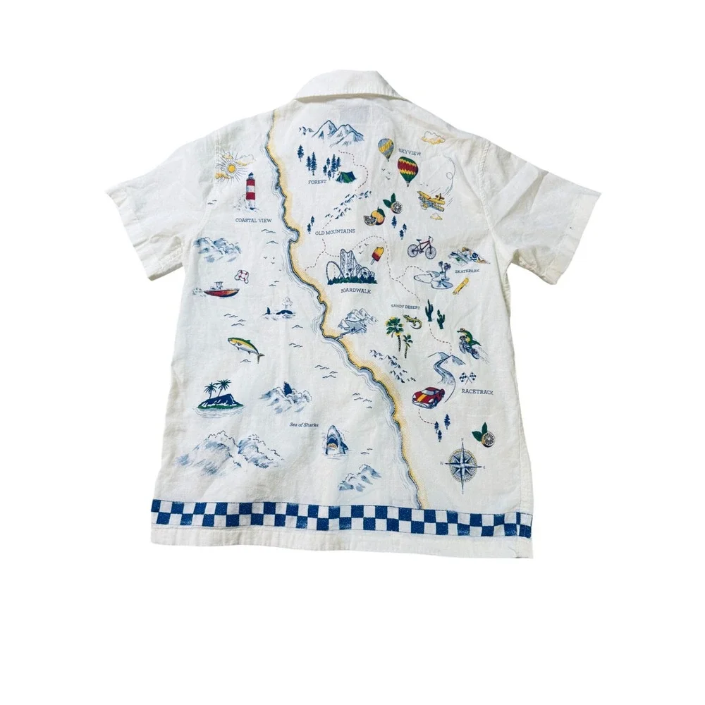 Old Navy Size XL Boy Printed Short-Sleeve Linen-Blend Buttom Up Shirt Travel